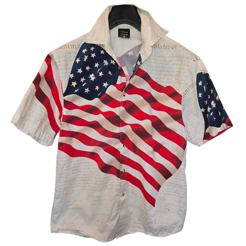 Cotton Traders Sport Mens American Flag Declaration of Independence Shirt M USA‎